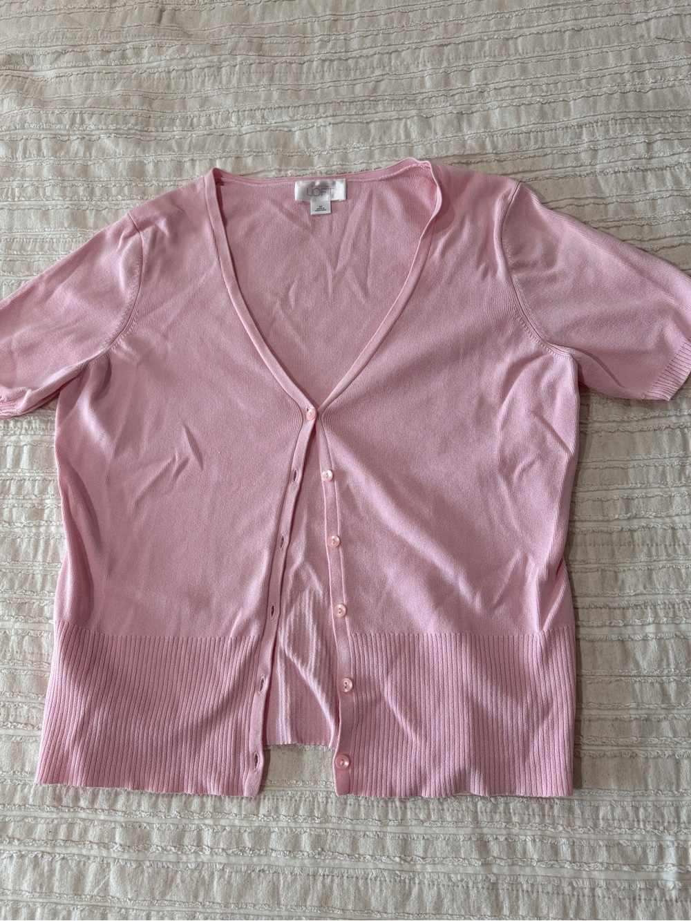 Loft Light Pink Short Sleeve Button Cardigan
